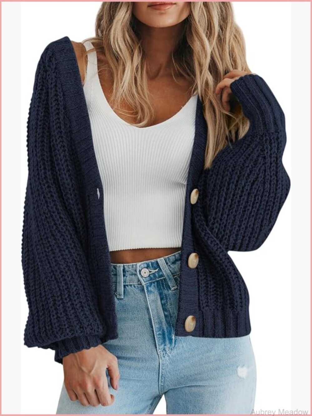 Chunky Knit Open Front Cardigan Long Sleeve Button Down Short Sweater Coat